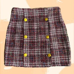 Red tweed button mini skirt - US size 4 (UK size 8)